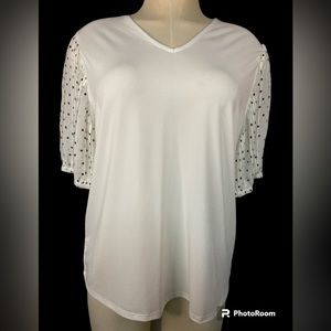 Adrianna Papell Short Sheer Sleeves with Black Dots Women’s Large Blouse